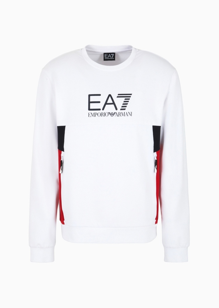 EA7 男士棉质重磅合身长袖圆领撞色运动卫衣