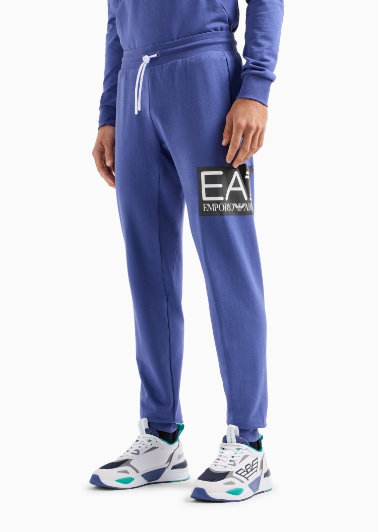EA7 男士全棉合身系带腰长款直筒束脚运动卫裤