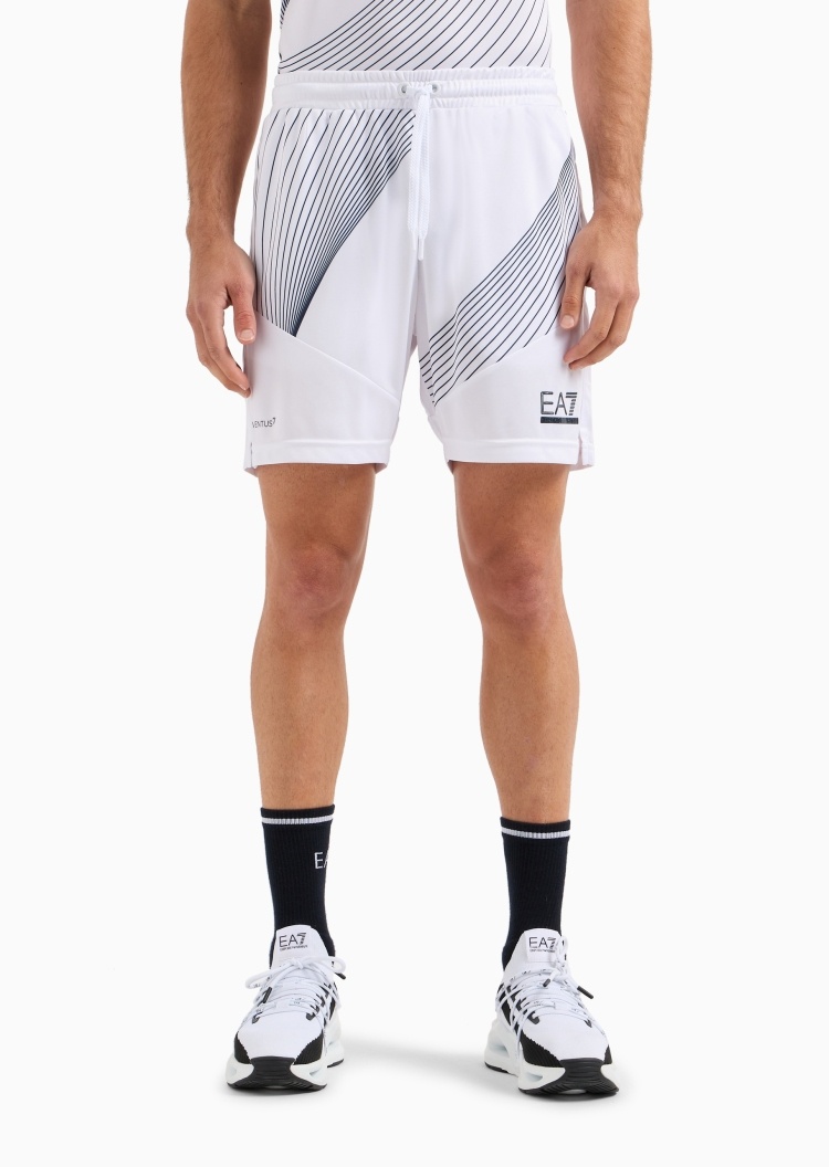 EA7 男士VENTUS 7合身系带直筒网球短裤