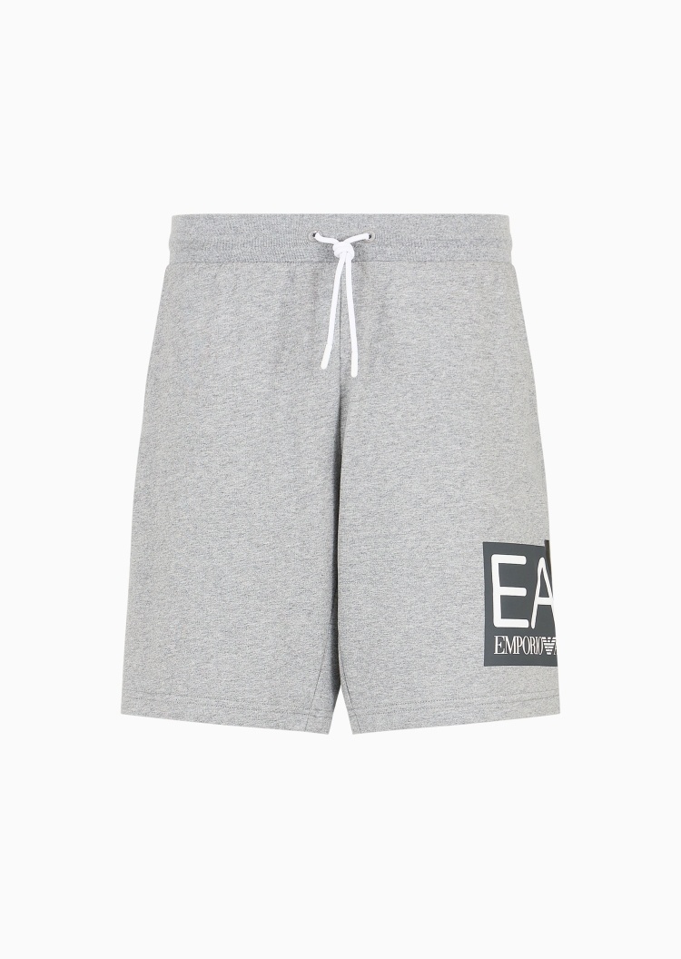 EA7 男士全棉合身系带腰短款印花运动短裤