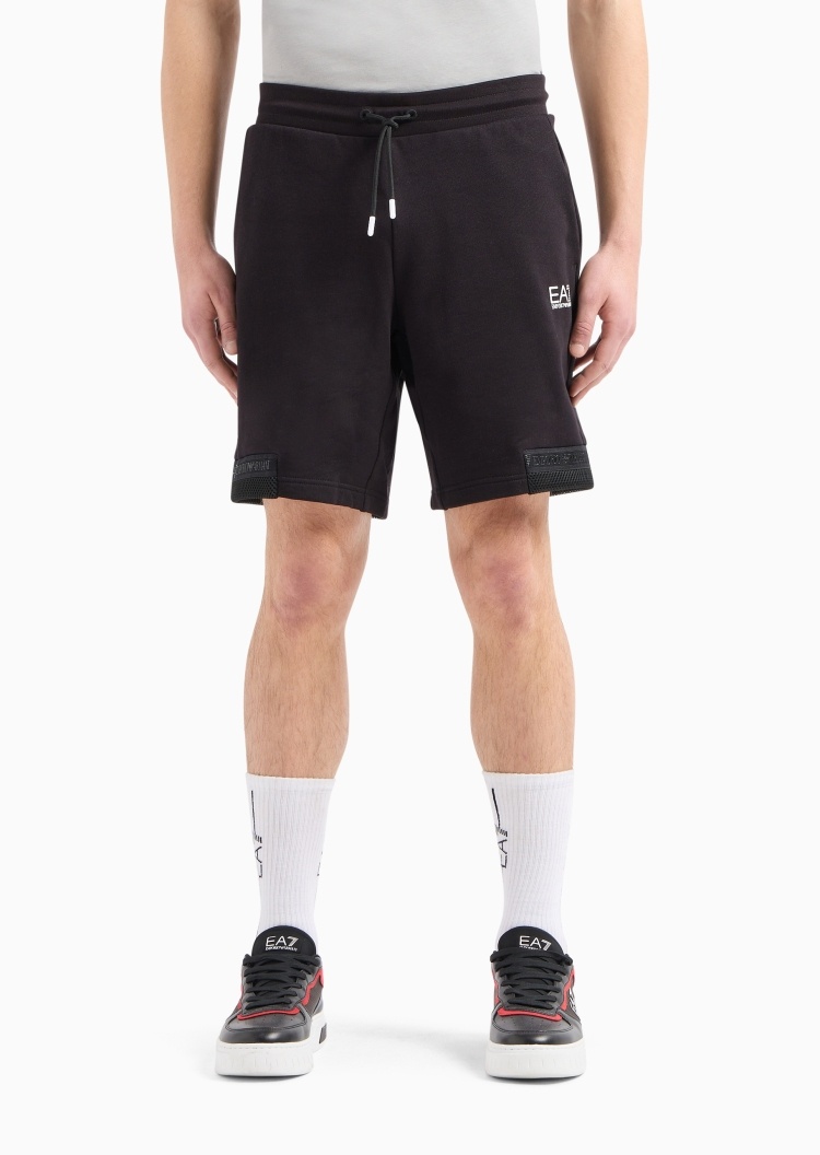 EA7 男士全棉合身系带腰短款直筒饰边运动短裤