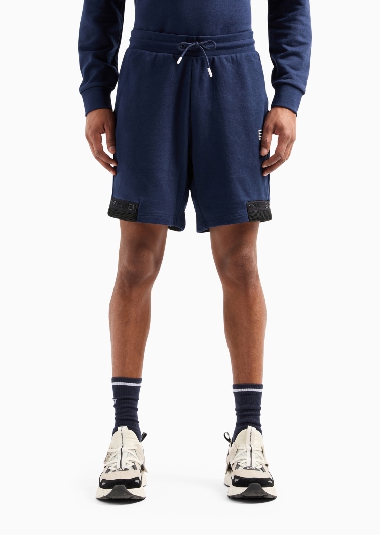 EA7 男士全棉合身系带腰直筒饰边运动短裤
