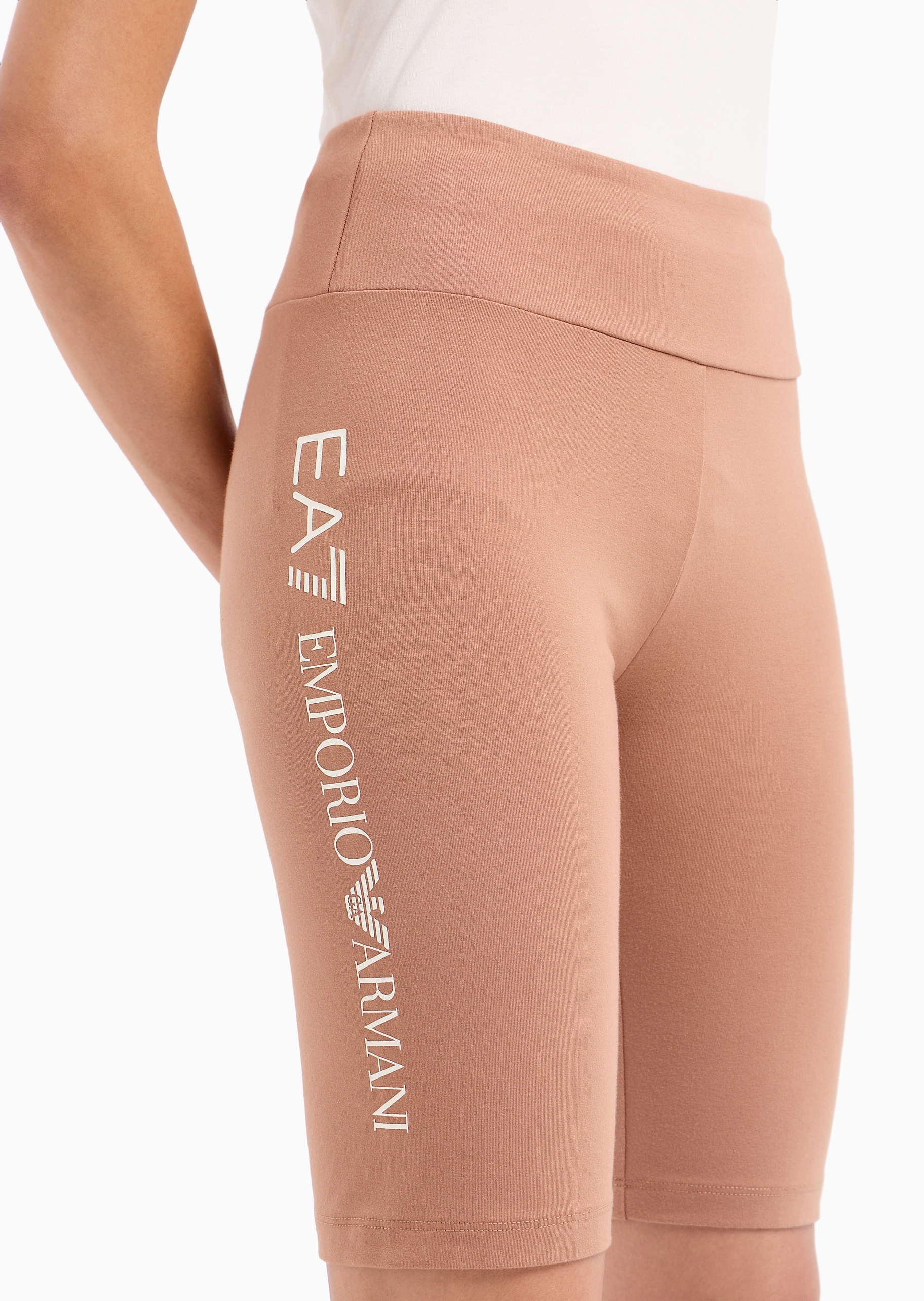 EA7 女士棉质弹力紧身高腰短款印花运动打底短裤