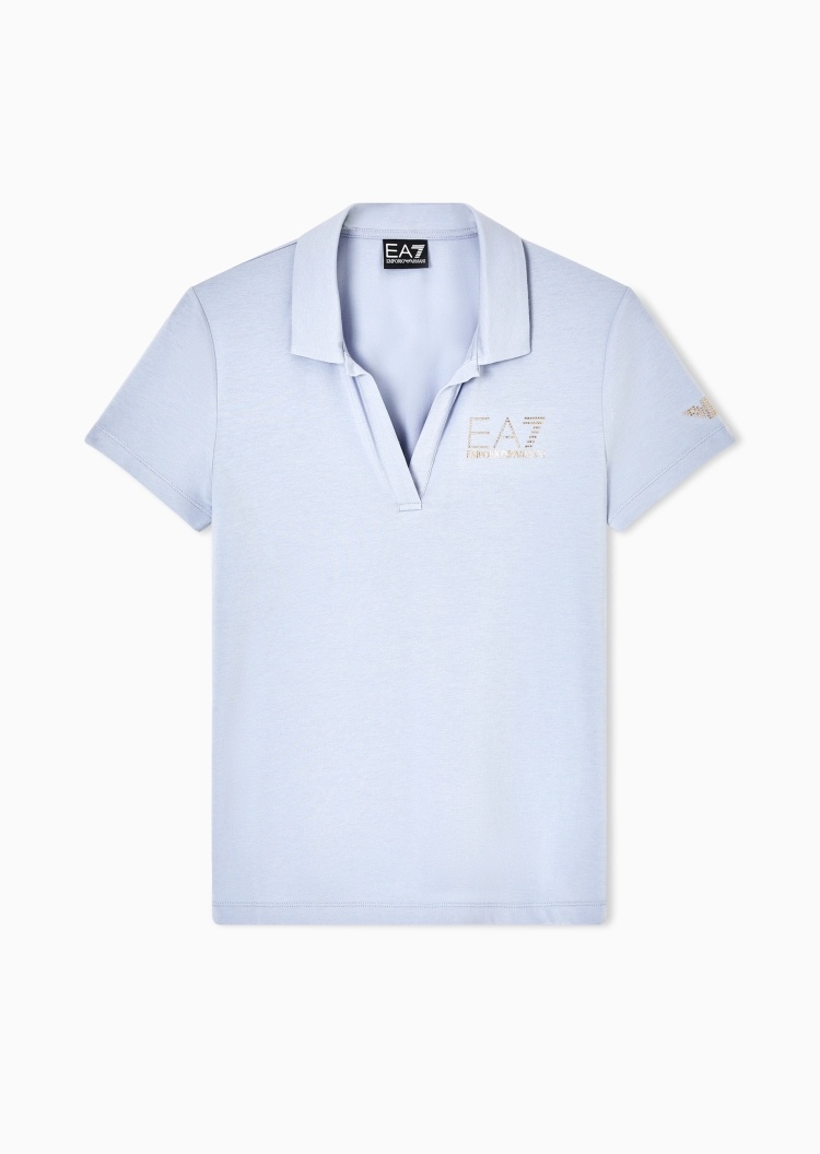 EA7 女士短袖翻领水钻运动Polo衫