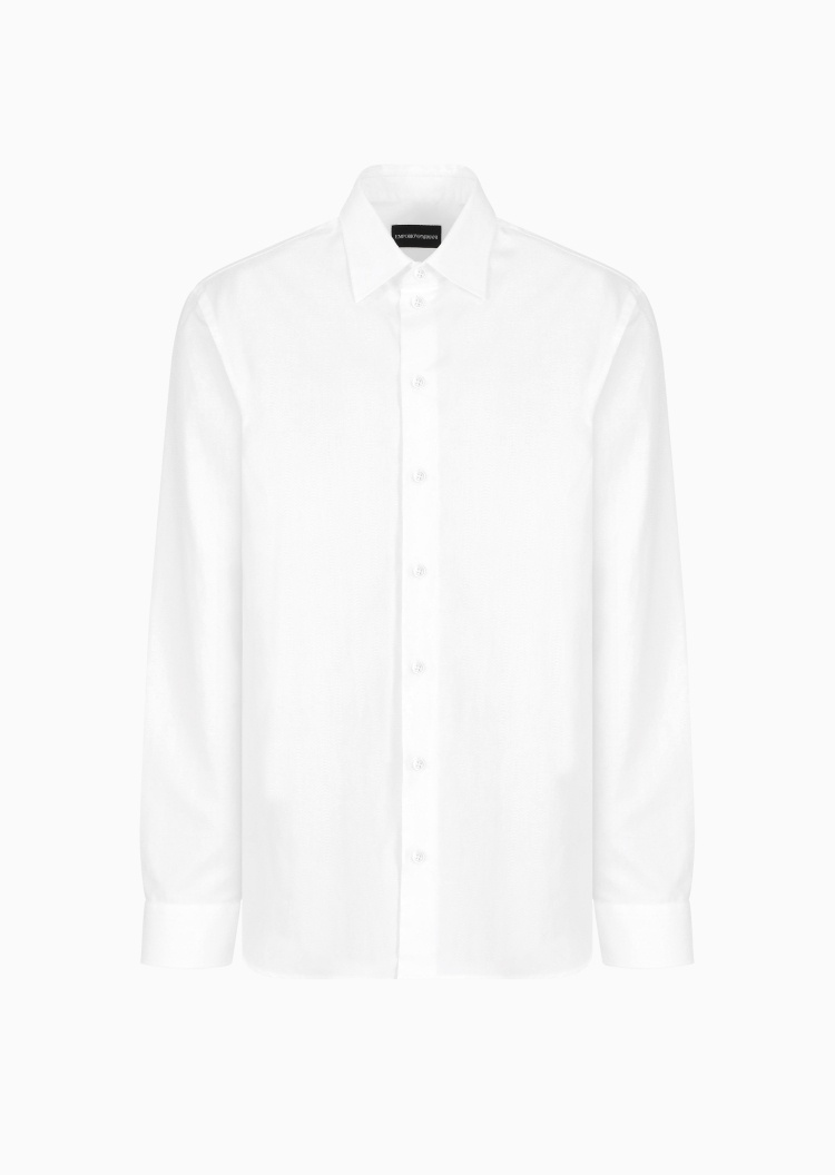 Emporio Armani 男士全棉合身长袖翻领暗纹印花衬衫