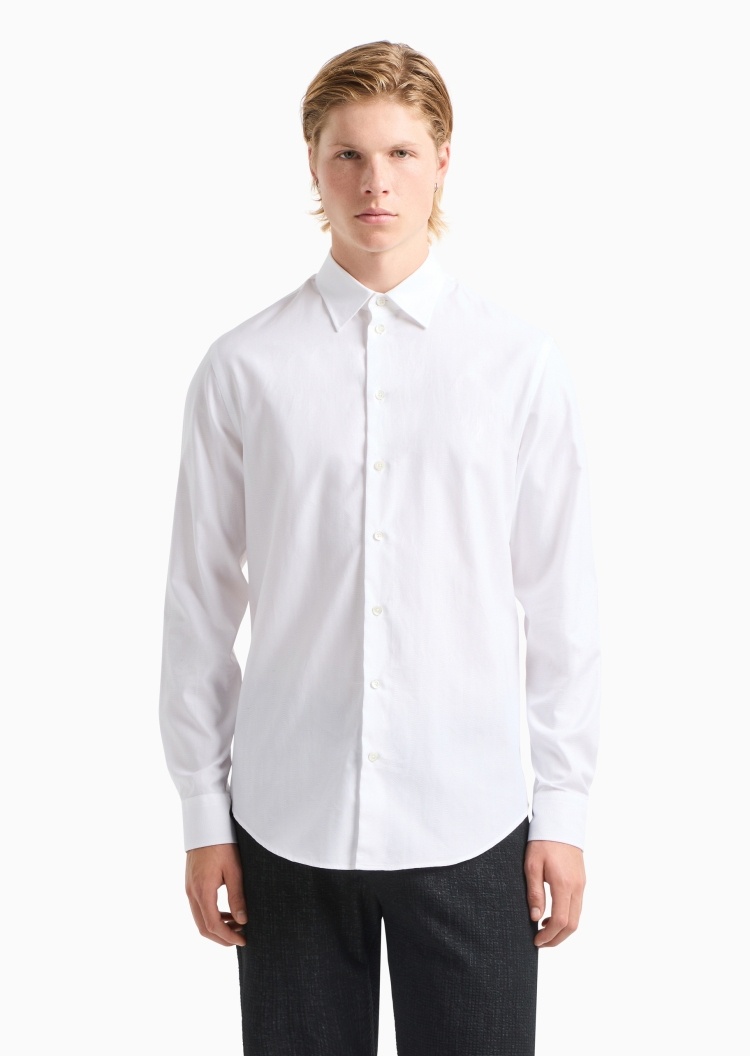 Emporio Armani 男士全棉合身长袖翻领暗纹印花衬衫
