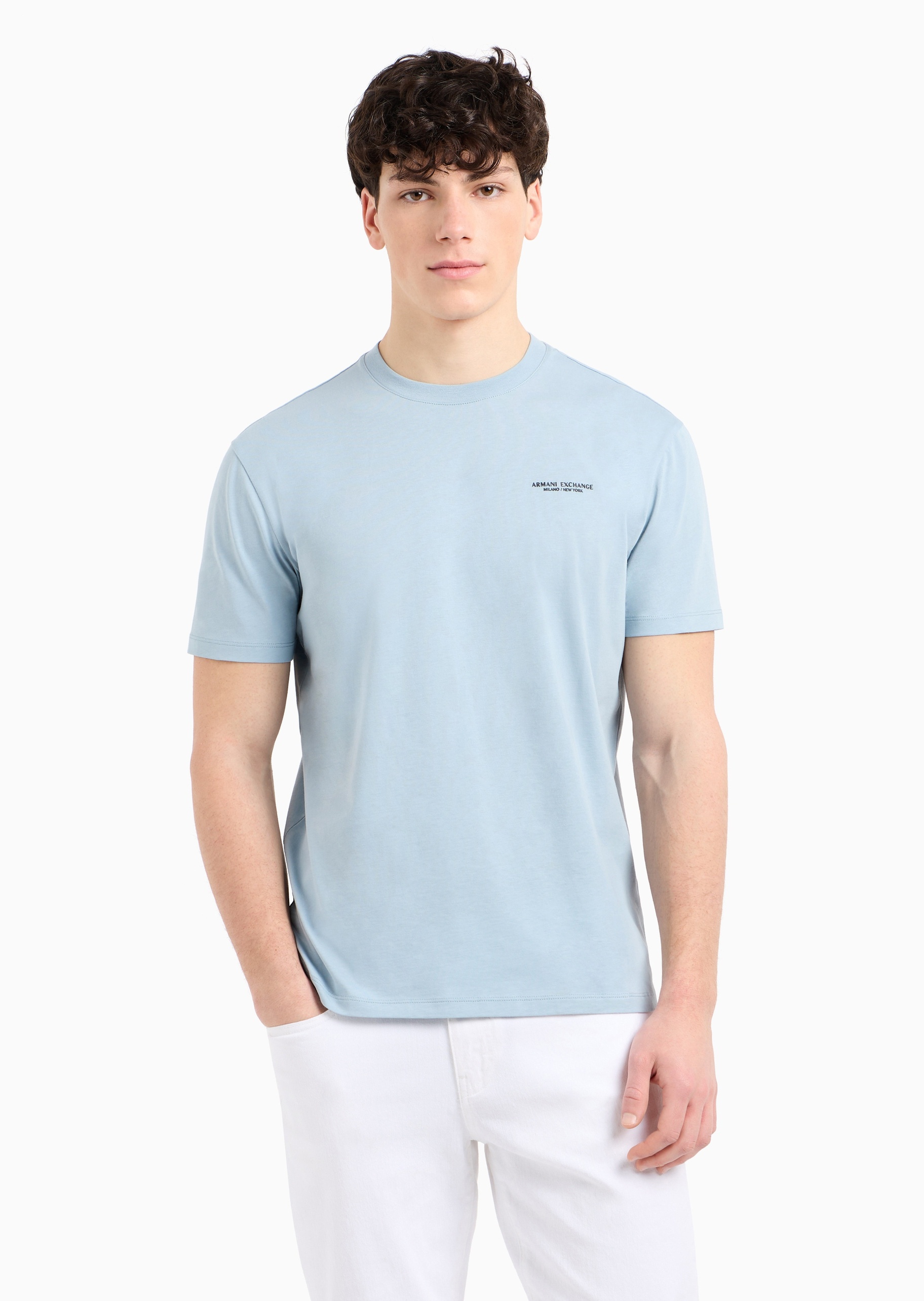 ARMANI EXCHANGE 男士全棉合身短袖圆领正肩纯色休闲T恤