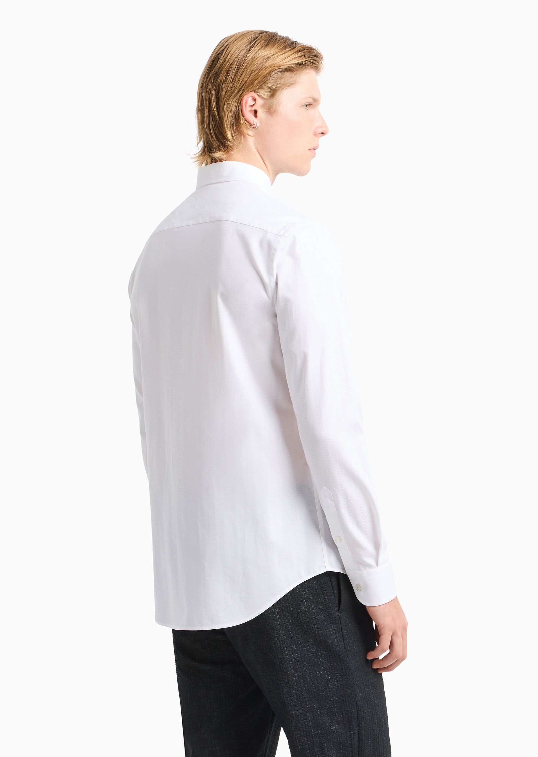 Emporio Armani 男士全棉合身长袖翻领暗纹印花衬衫