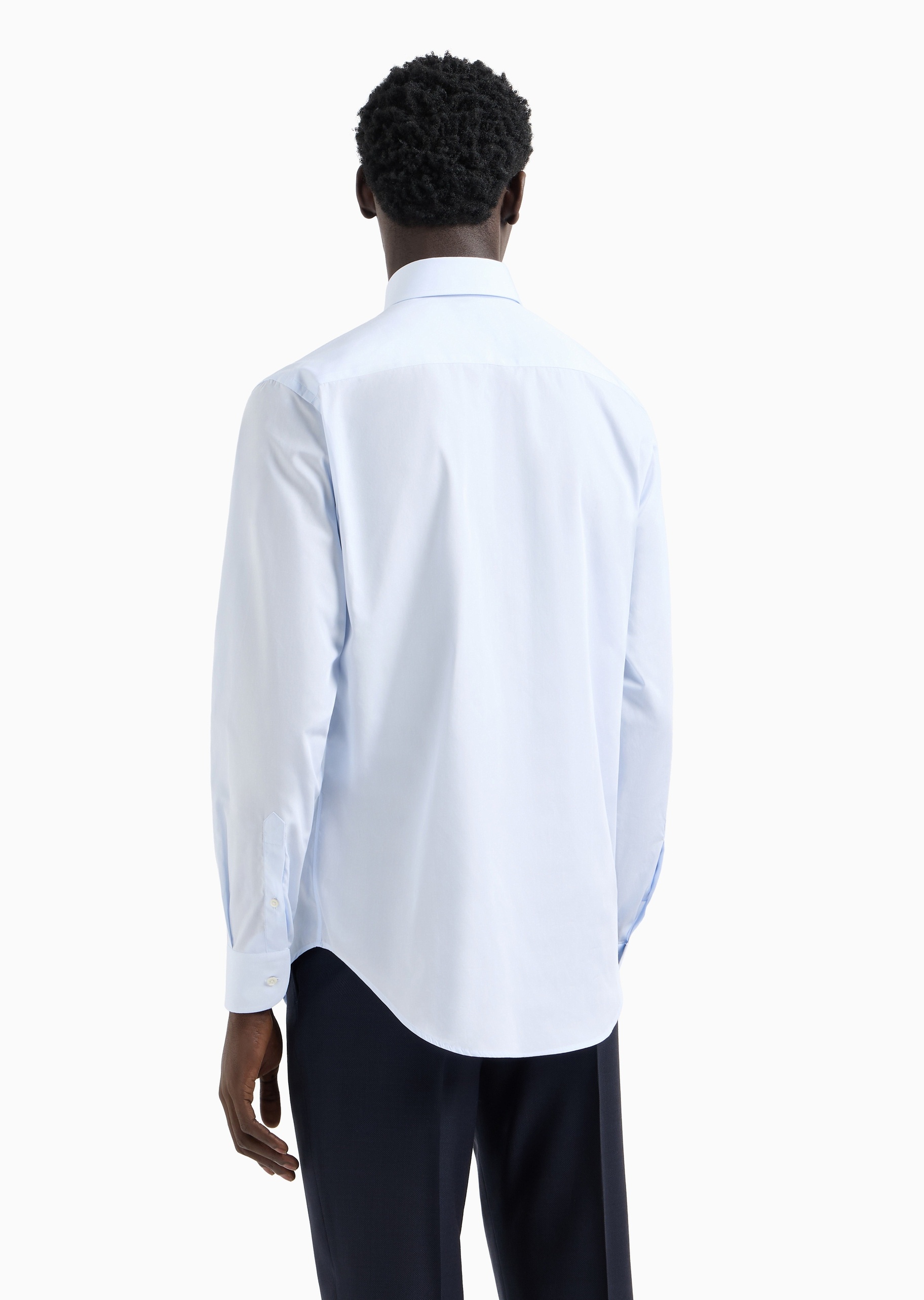 Emporio Armani 男士全棉合身长袖翻领纯色正装衬衫