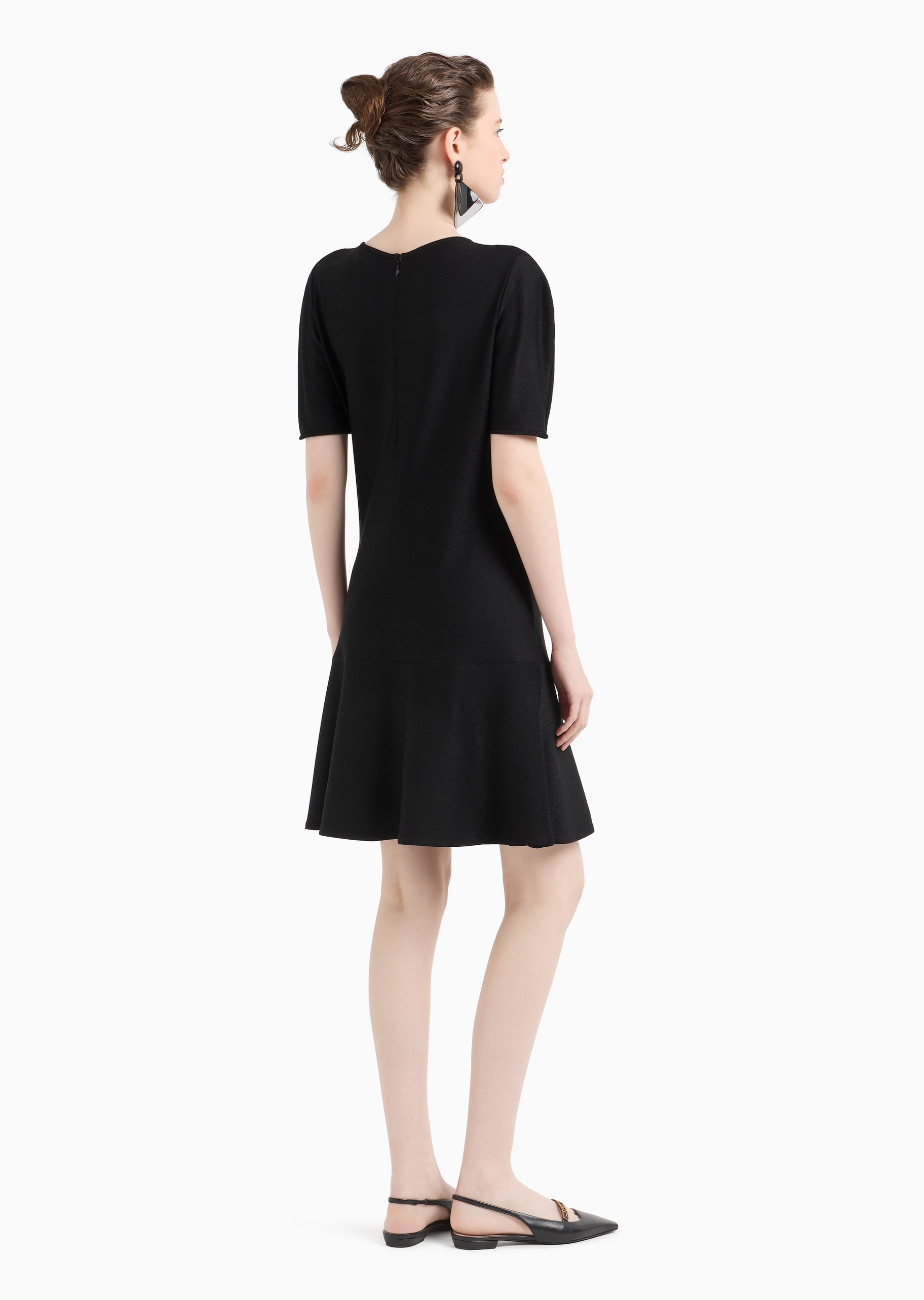 Emporio Armani 女士人造棉微弹短款荷叶边纯色连衣裙