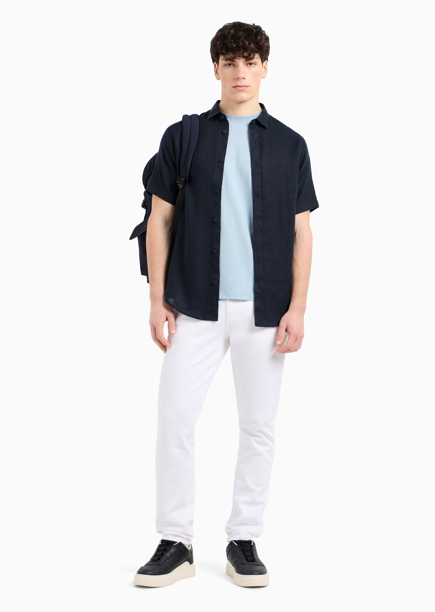 ARMANI EXCHANGE 男士全棉合身短袖圆领正肩纯色休闲T恤