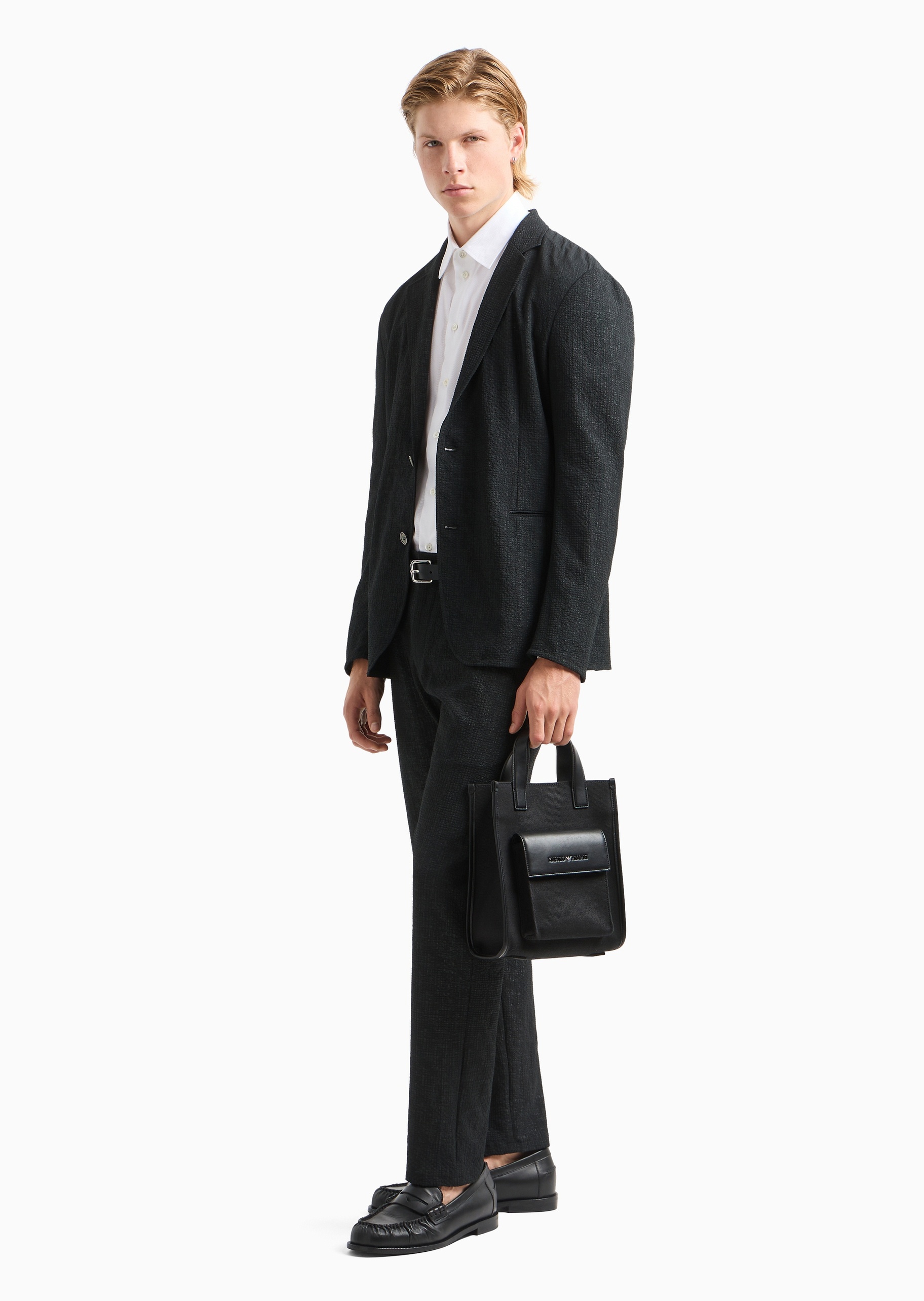 Emporio Armani 男士全棉合身长袖翻领暗纹印花衬衫