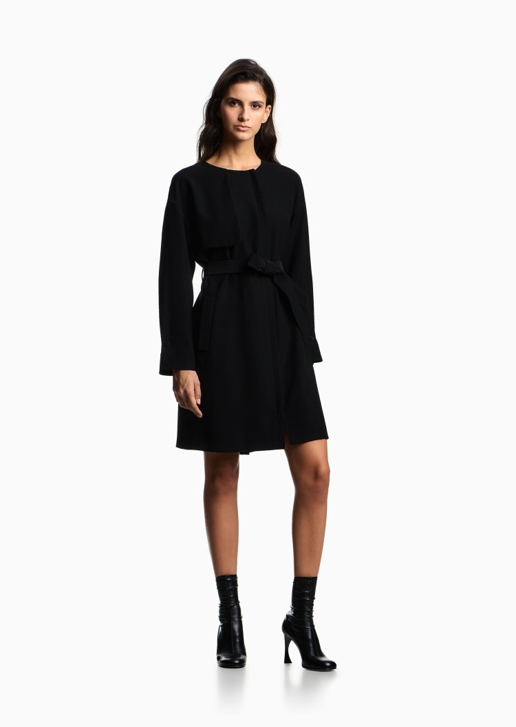 Emporio Armani 女士短款圆领配腰带纯色隐藏门襟风衣