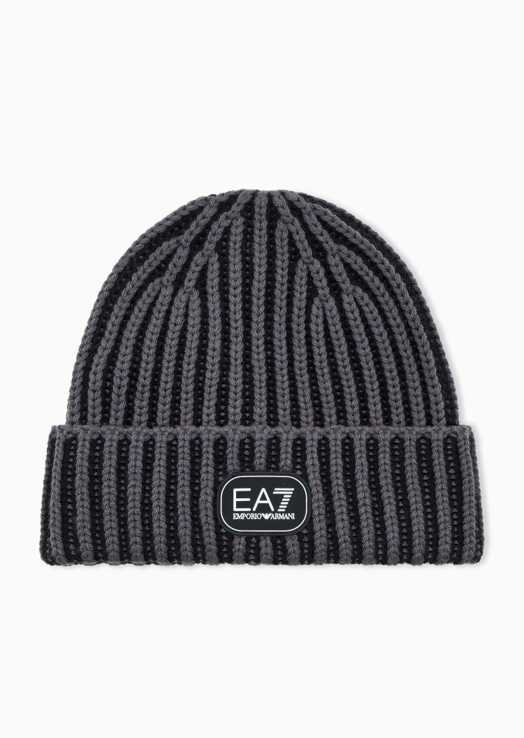 EA7 男士绵羊毛混纺圆顶休闲针织毛线帽