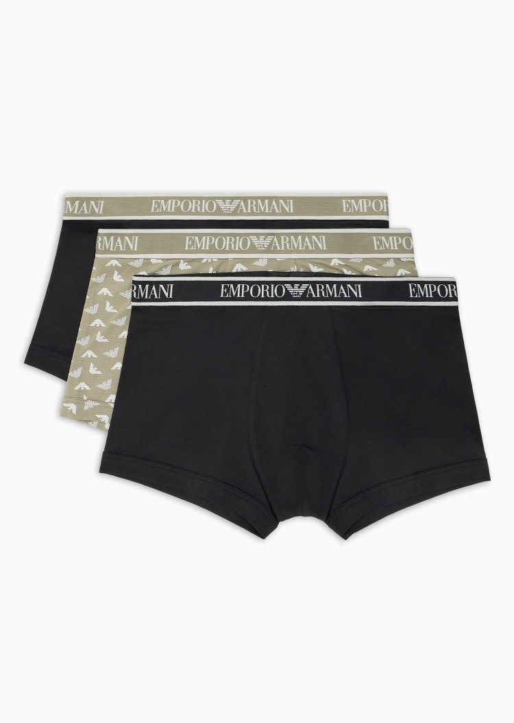 Emporio Armani 男士纯棉弹力平角三条装内裤套装