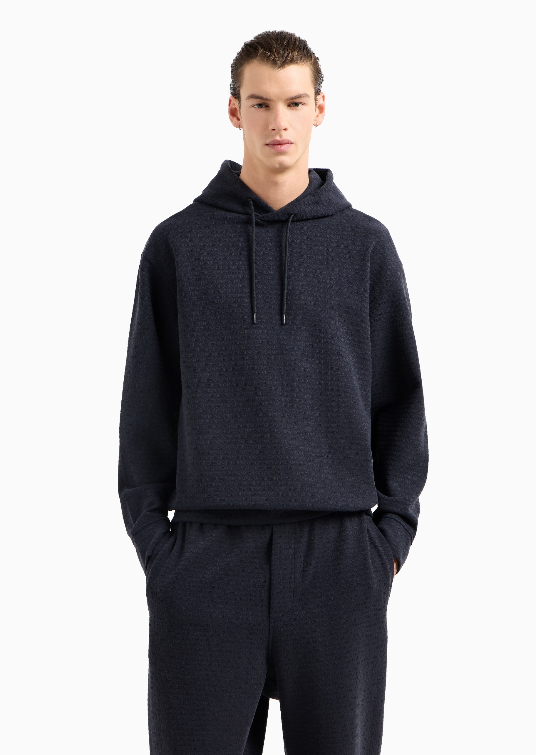 Emporio Armani 男士宽松长袖连帽通体字母标识卫衣