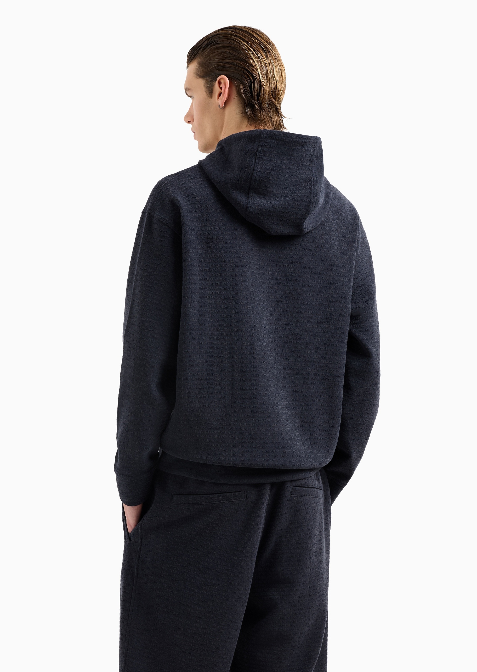 Emporio Armani 男士宽松长袖连帽通体字母标识卫衣