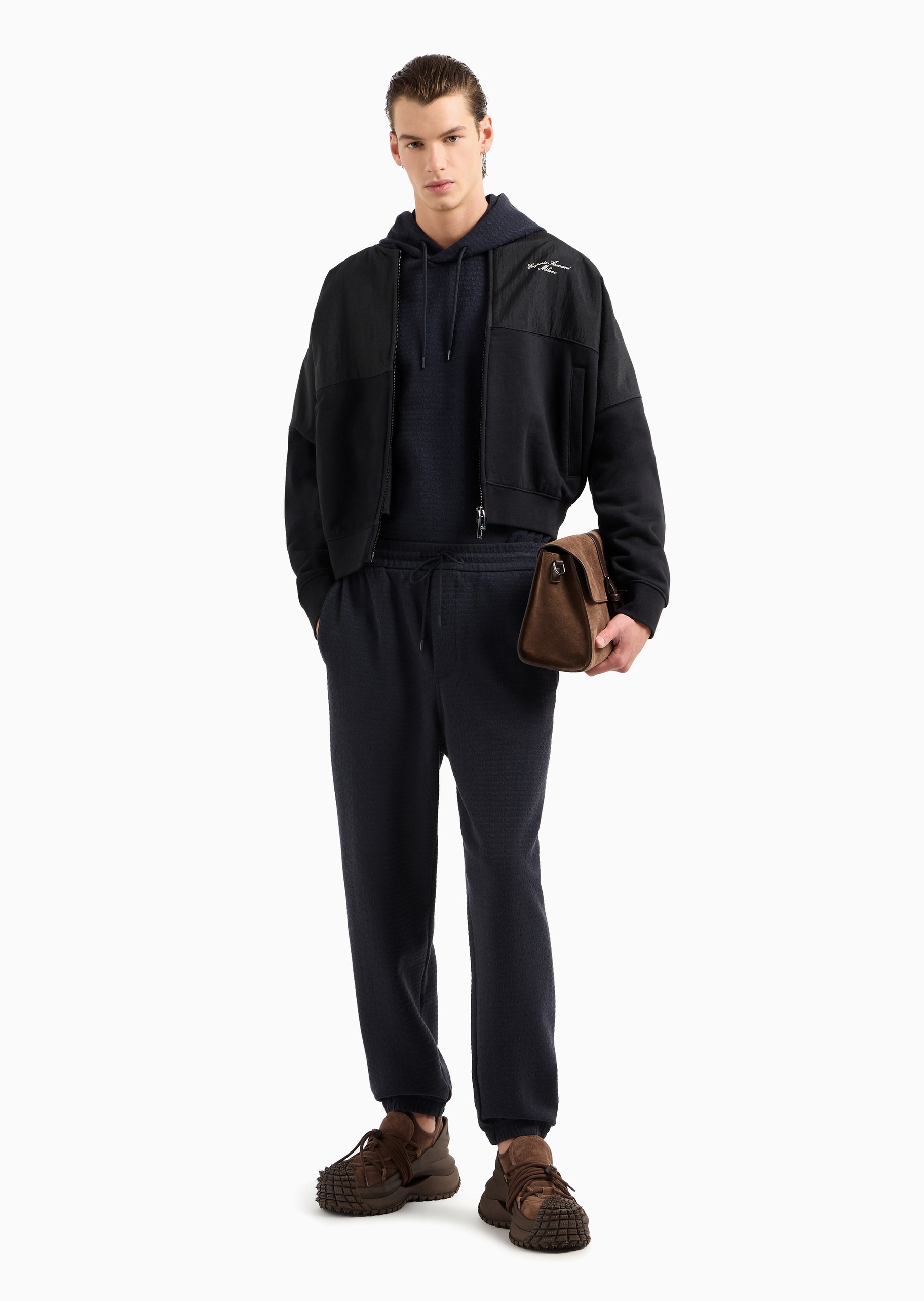 Emporio Armani 男士宽松长袖连帽通体字母标识卫衣