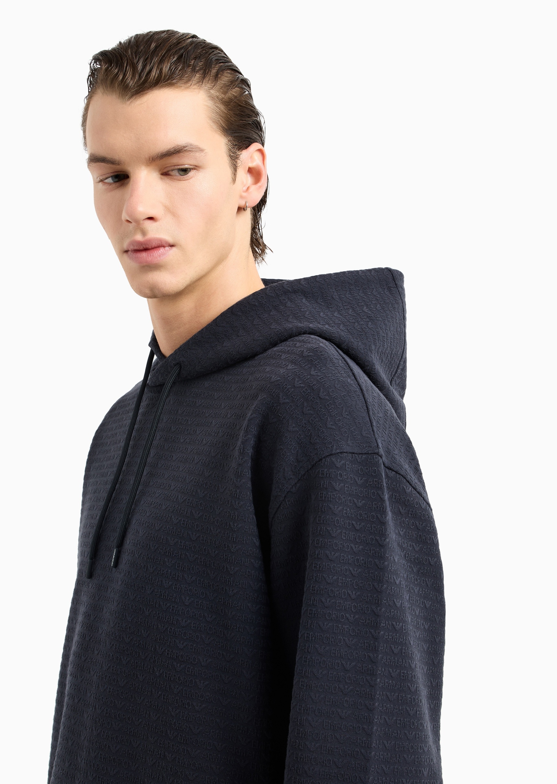 Emporio Armani 男士宽松长袖连帽通体字母标识卫衣