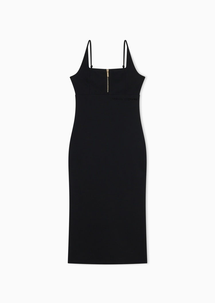 ARMANI EXCHANGE 女士修身吊带中长款方领后开衩连衣裙