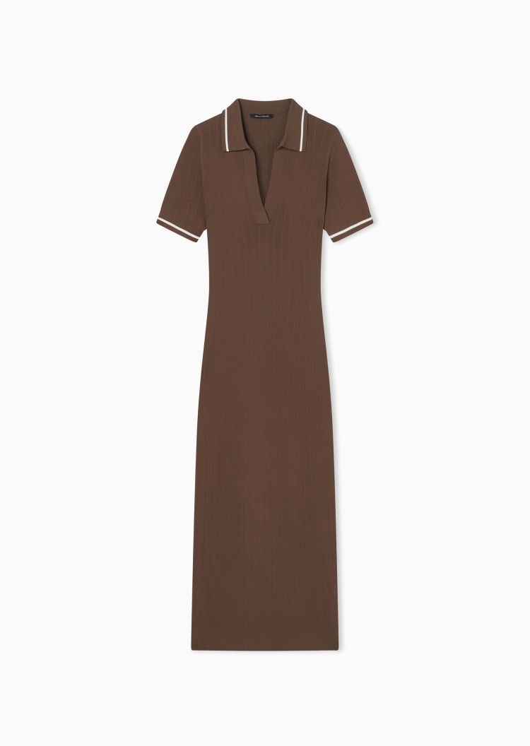 ARMANI EXCHANGE 女士短袖Polo领撞色条纹针织连衣裙