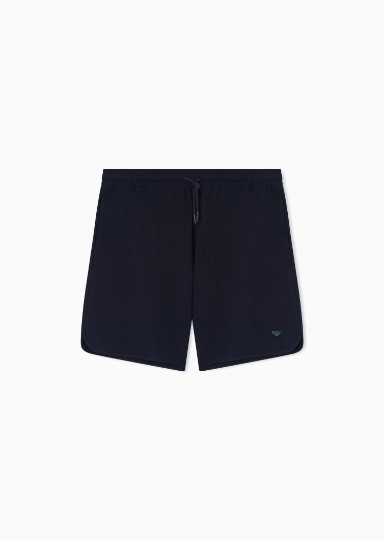 Emporio Armani 男士泡泡纱系带直筒刺绣家居短裤