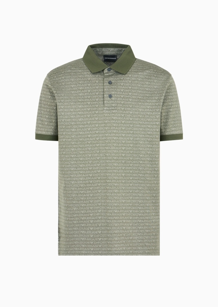 Emporio Armani 男士全棉合身翻领通体标识多色Polo衫