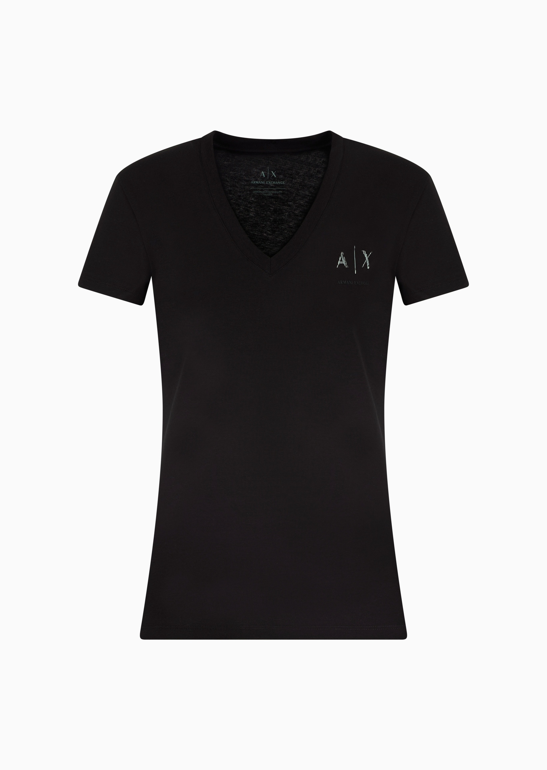 ARMANI EXCHANGE 女士全棉修身短袖V领纯色休闲T恤