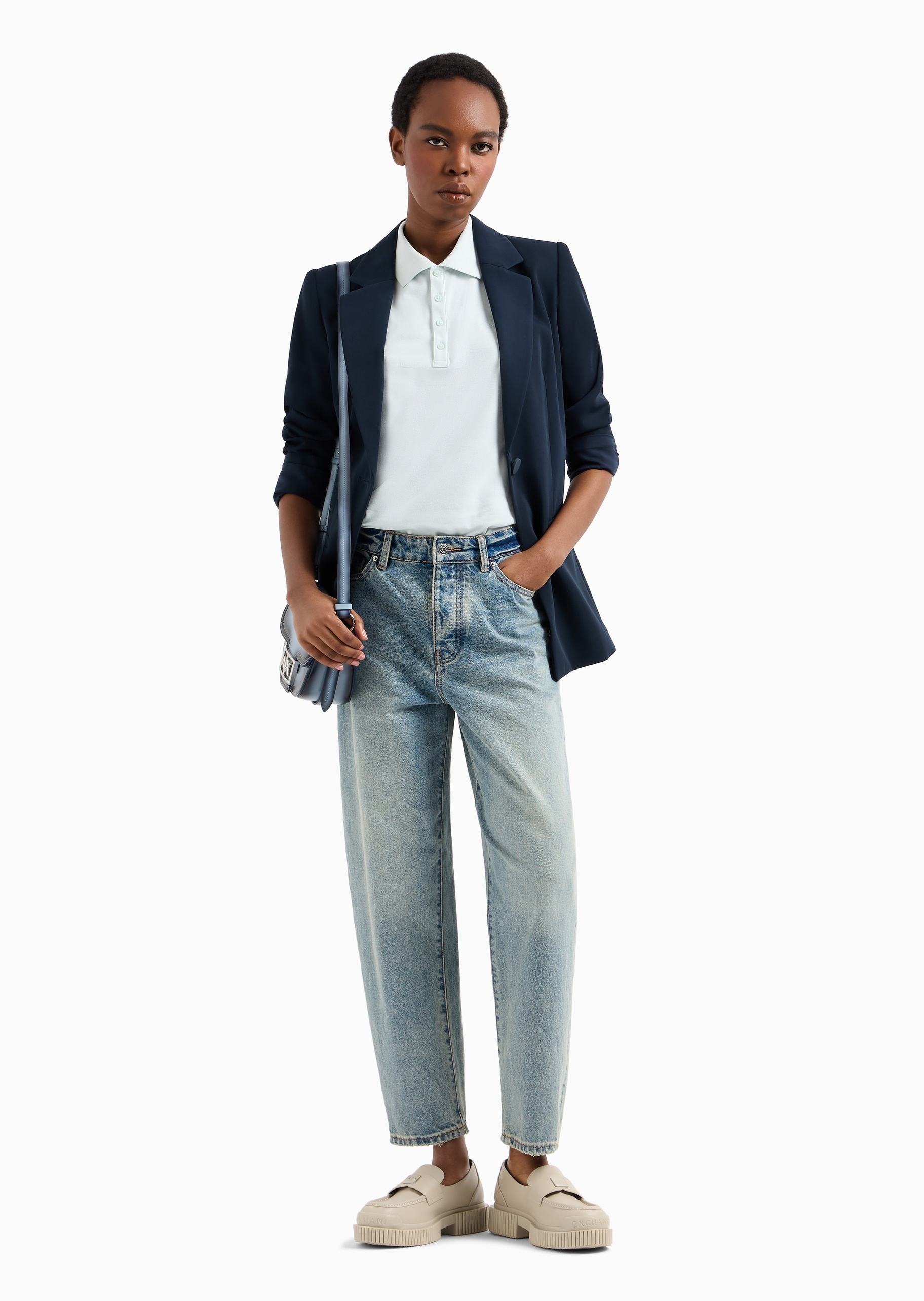 ARMANI EXCHANGE 女士全棉合身中腰九分锥形水洗牛仔裤