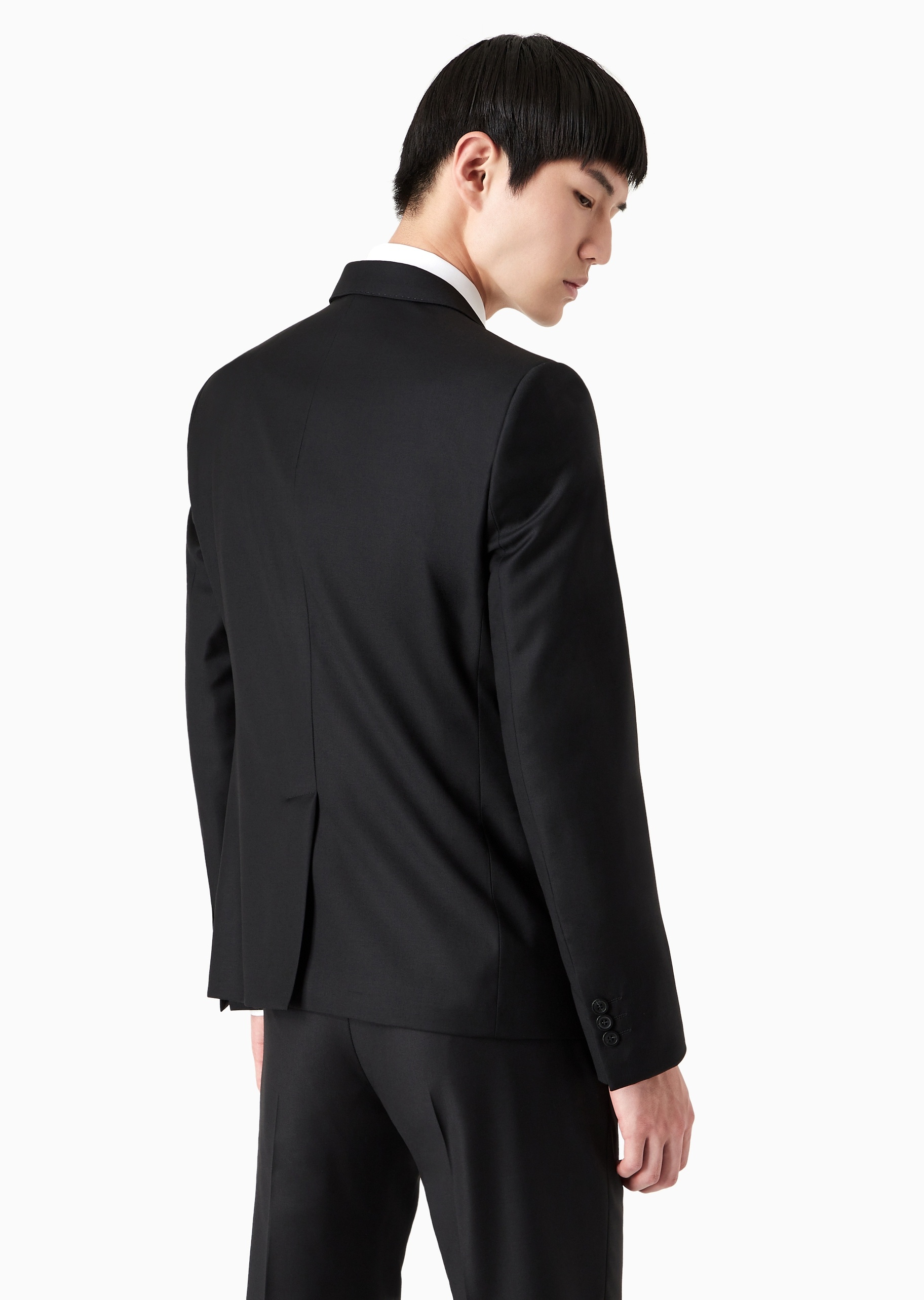 Emporio Armani 男士全绵羊毛合身长袖平驳领西装外套