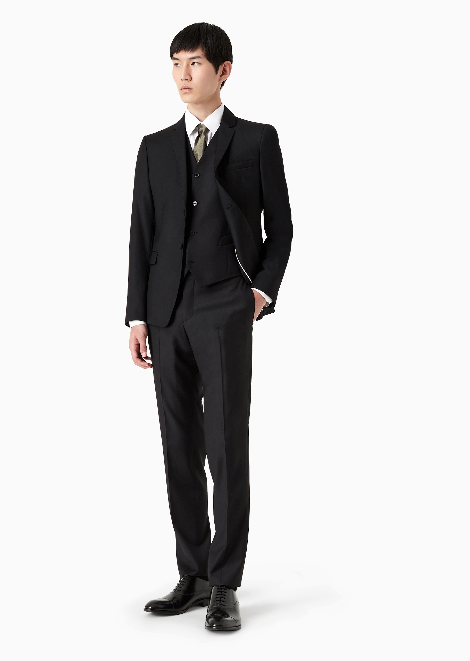 Emporio Armani 男士全绵羊毛合身长袖平驳领西装外套