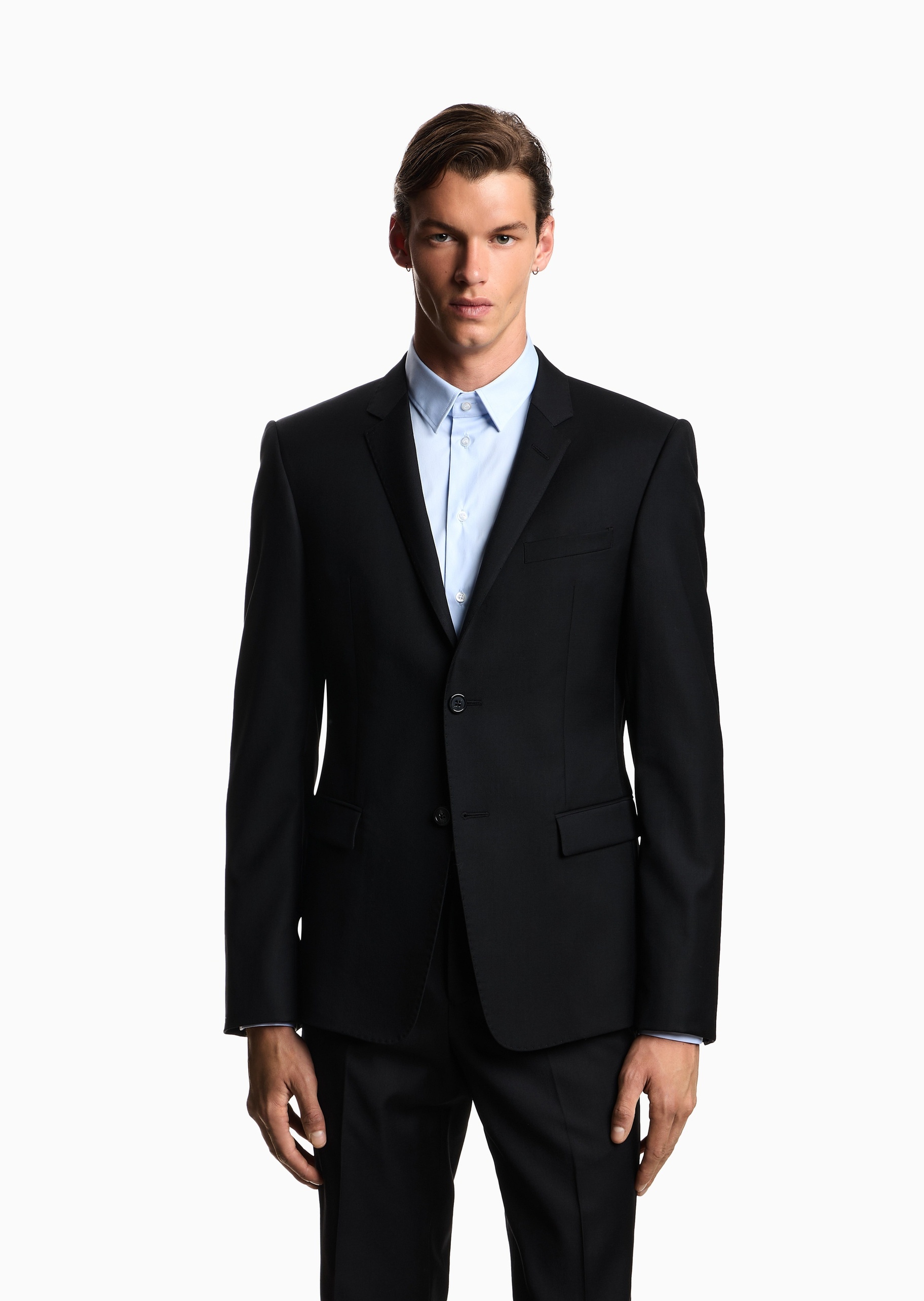 Emporio Armani 男士全绵羊毛合身长袖平驳领西装外套