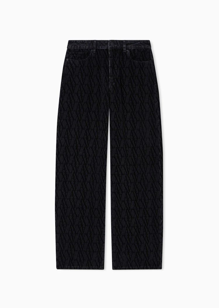 ARMANI EXCHANGE 女士宽松高腰加长直筒满印做旧水洗牛仔裤