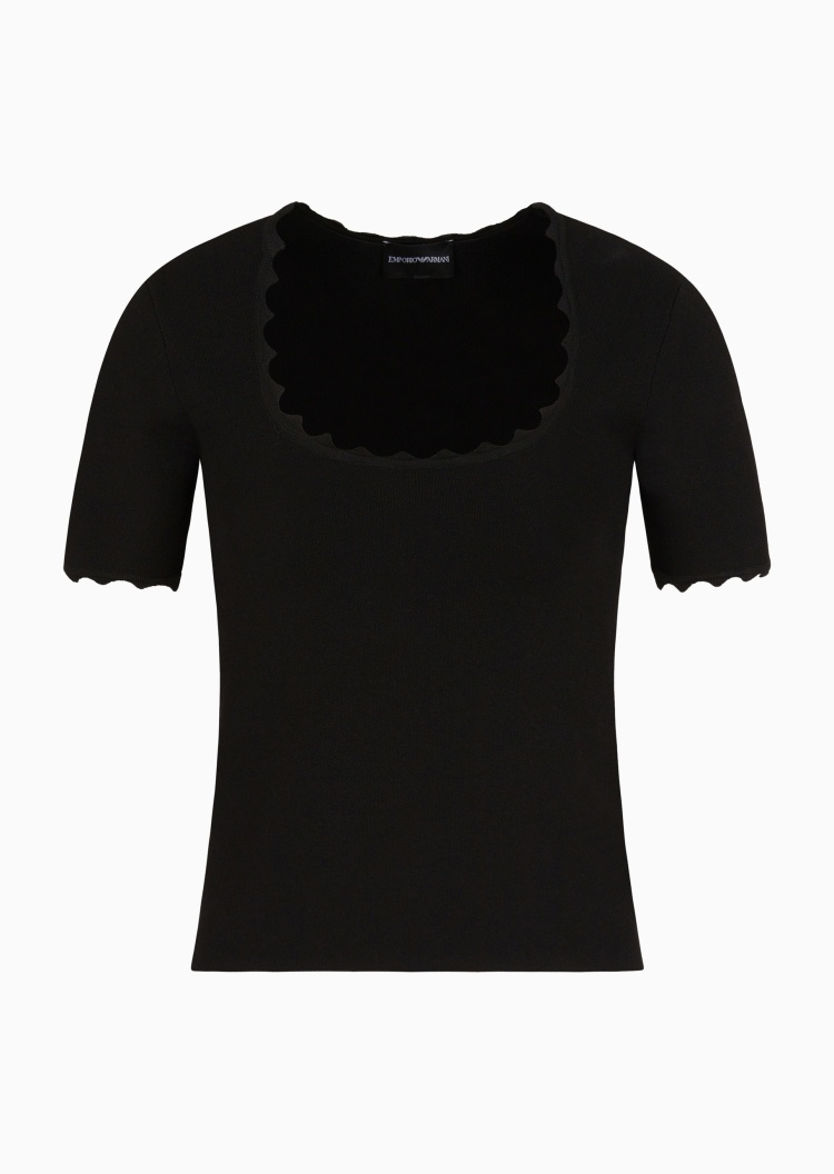 Emporio Armani 女士修身短袖圆领花边纯色针织衫