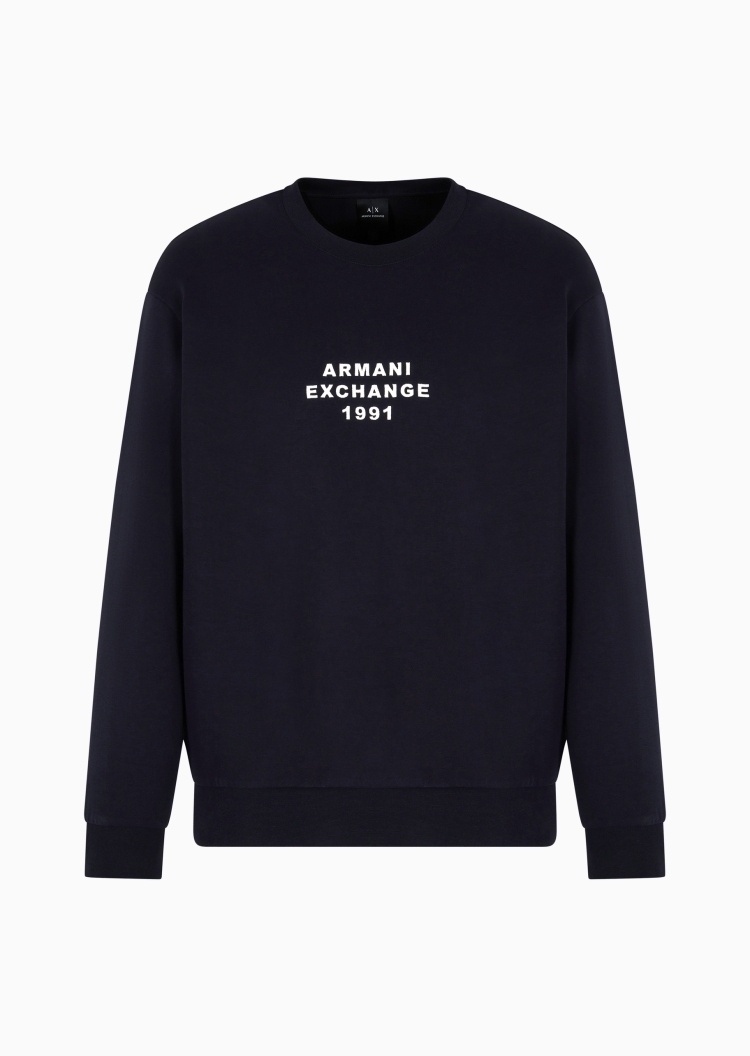 ARMANI EXCHANGE 男士棉质微弹宽松长袖圆领LOGO刺绣卫衣