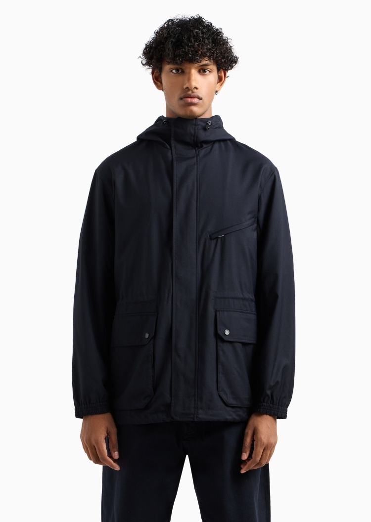 ARMANI EXCHANGE 男士合身长袖连帽翻盖口袋工装夹克