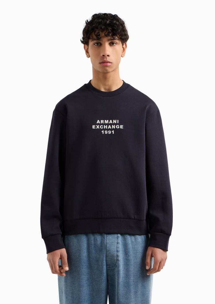 ARMANI EXCHANGE 男士棉质微弹宽松长袖圆领LOGO刺绣卫衣