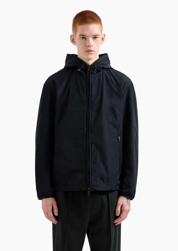 ARMANI EXCHANGE 男士合身长袖连帽拉链门襟纯色夹克