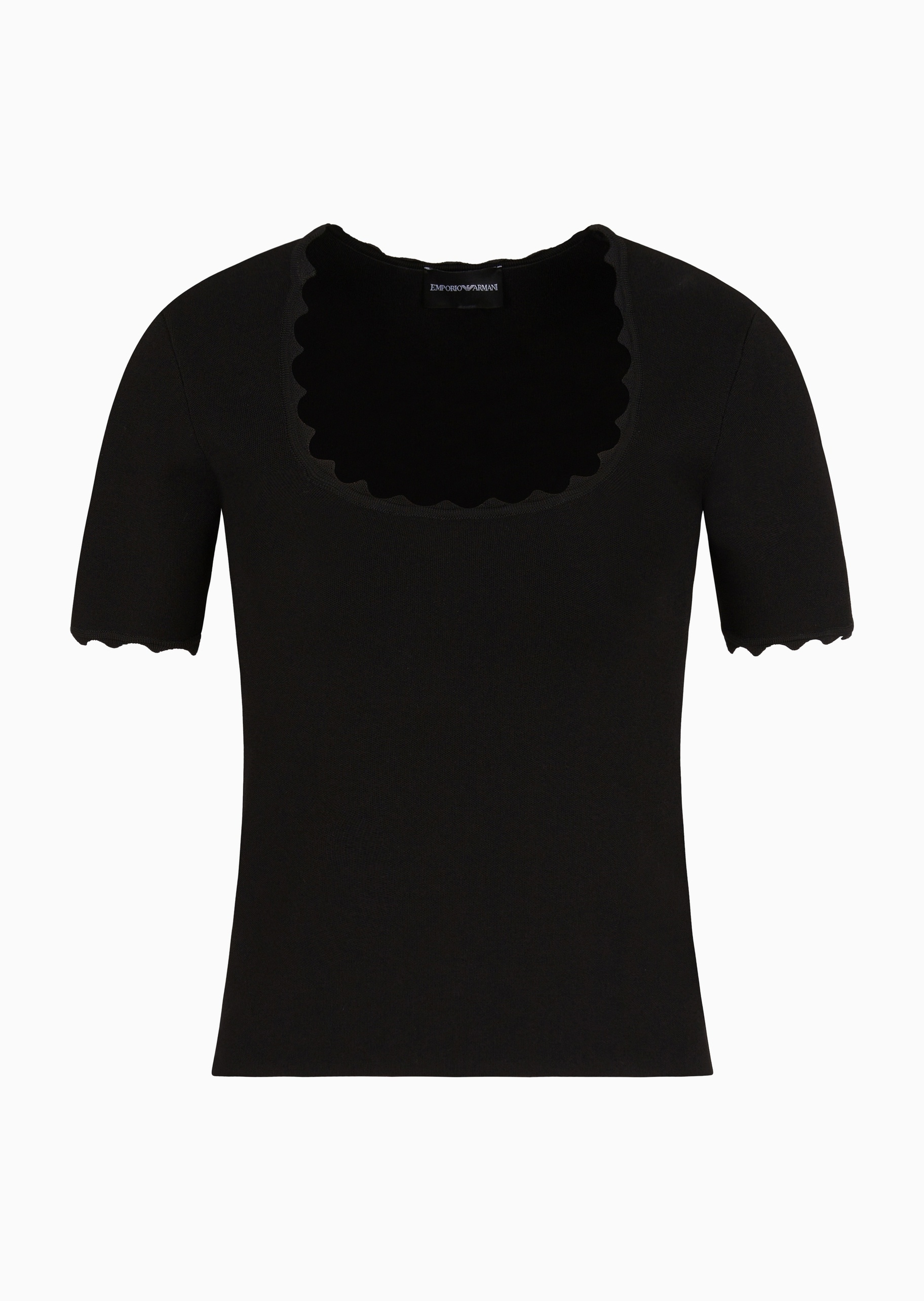 Emporio Armani 女士修身短袖圆领花边纯色针织衫
