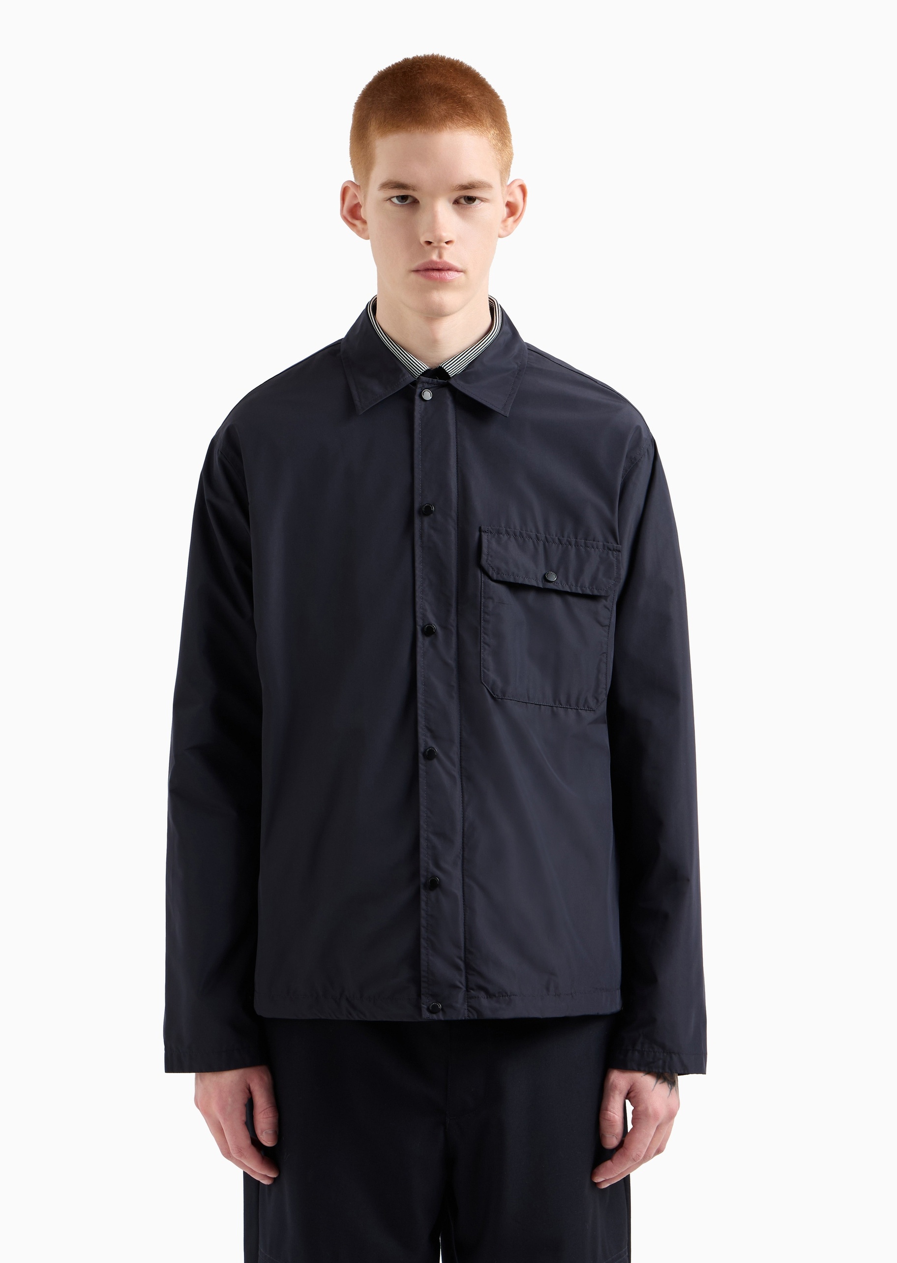 ARMANI EXCHANGE 男士宽松长袖翻领纯色休闲工装衬衫