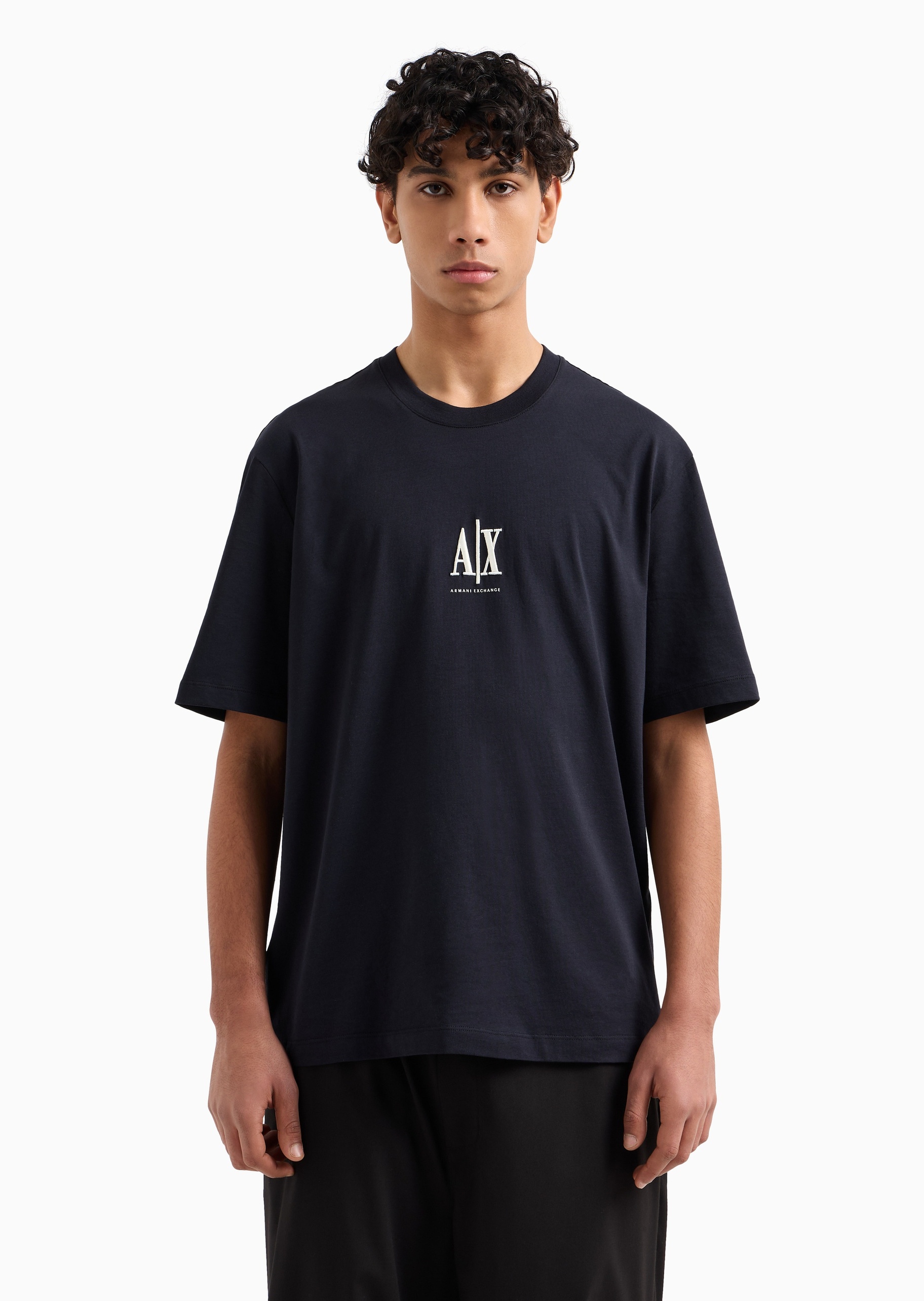 ARMANI EXCHANGE 男士纯棉宽松短袖圆领标识刺绣T恤