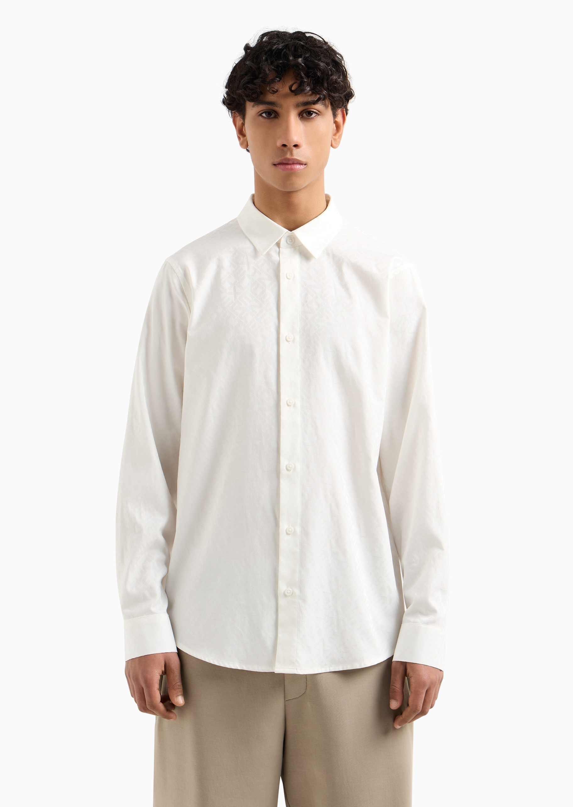 ARMANI EXCHANGE 男士全棉合身长袖翻领字母标识纯色衬衫