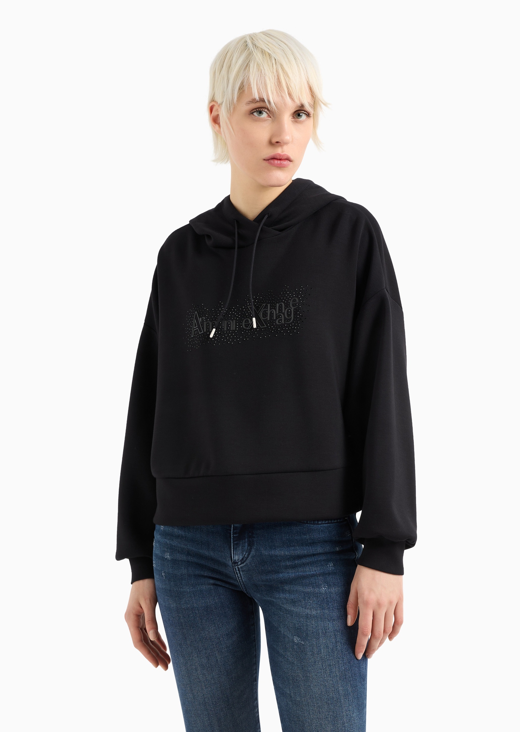 ARMANI EXCHANGE 女士弹力宽松长袖连帽落肩运动卫衣