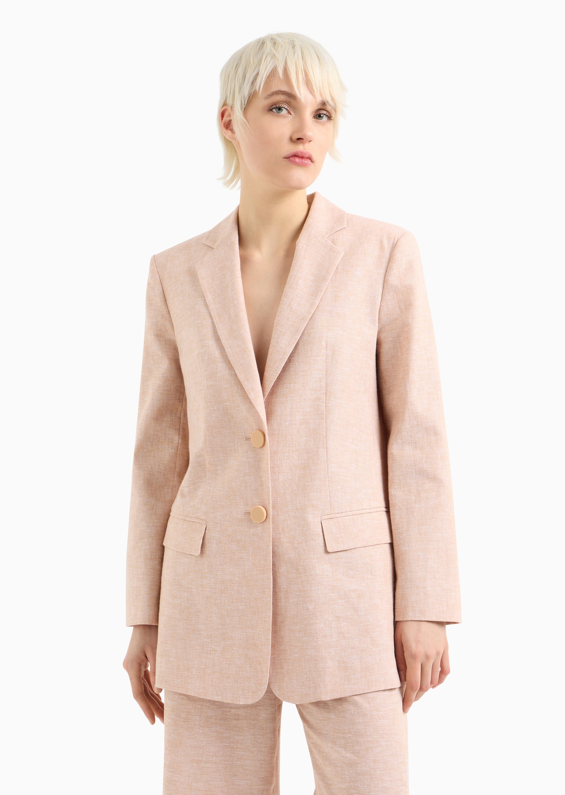 ARMANI EXCHANGE 女士长袖平驳领混色提花单排扣西装外套
