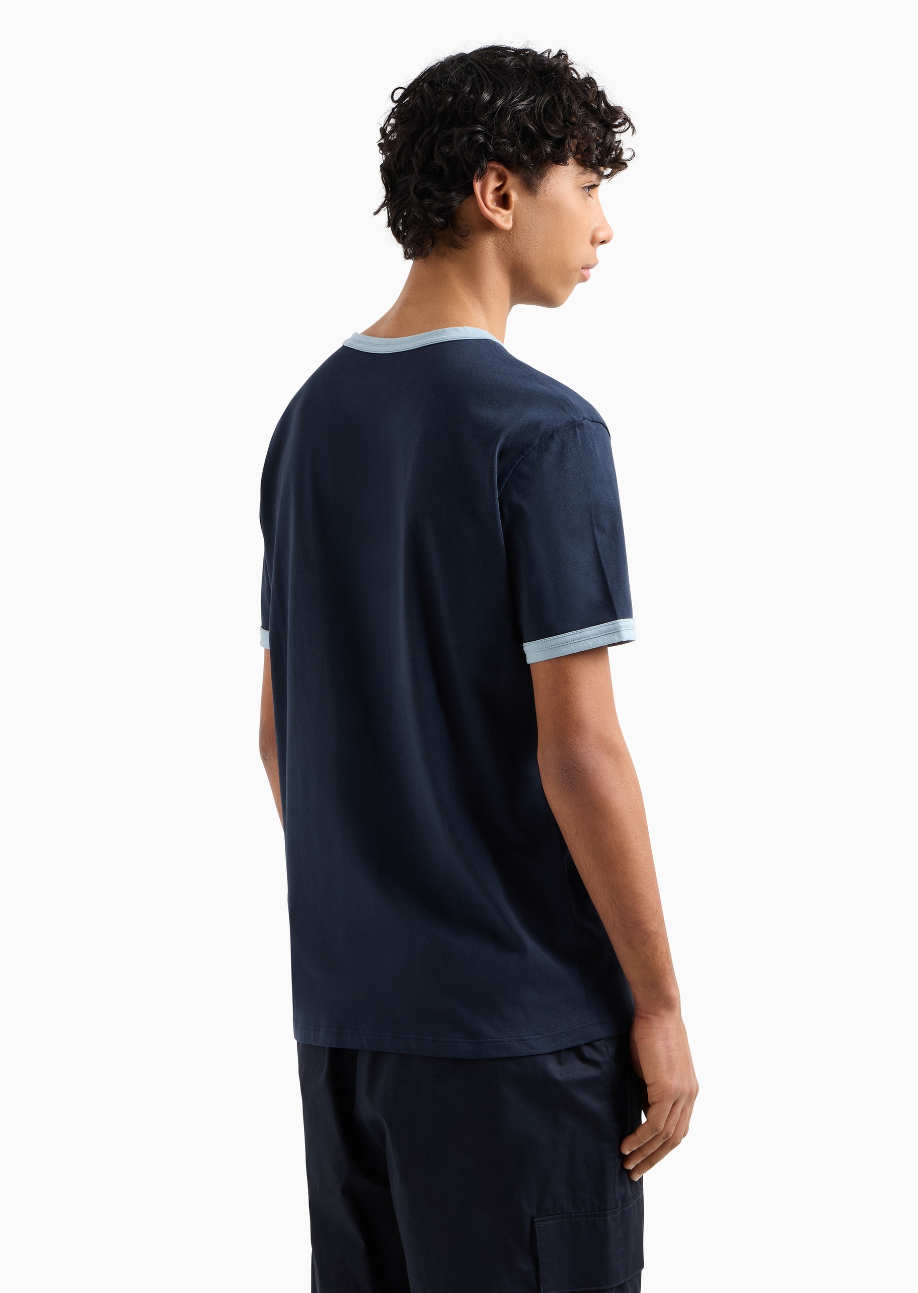 ARMANI EXCHANGE 男士全棉合身短袖圆领撞色饰边T恤