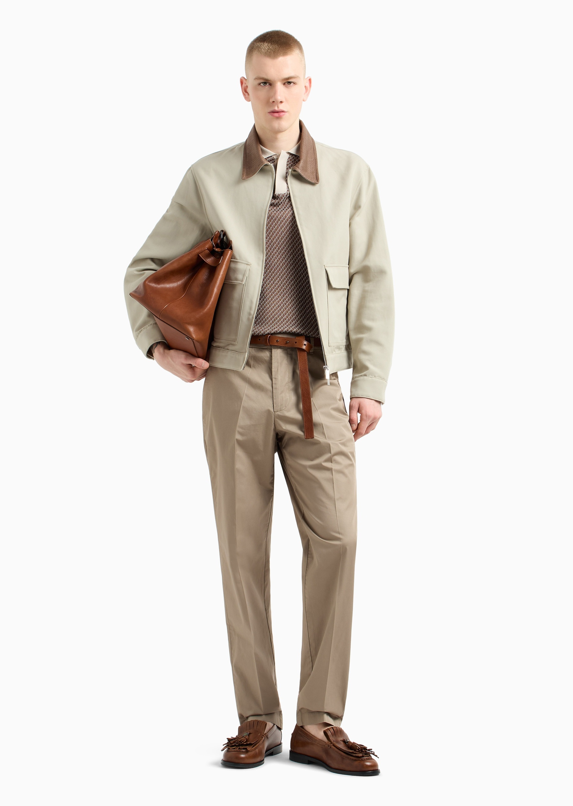 Emporio Armani 男士全棉合身长款直筒经典纯色休闲裤