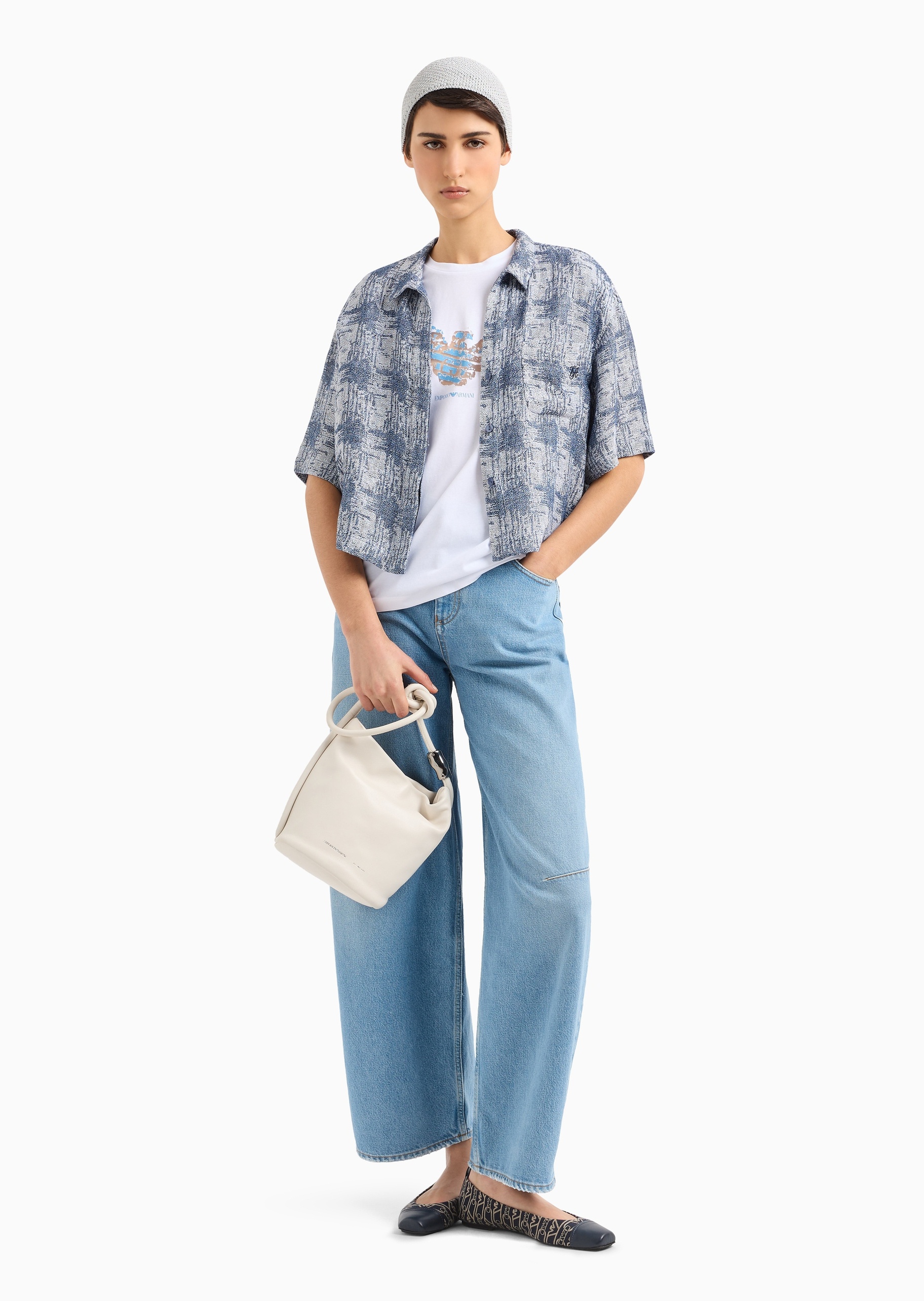 Emporio Armani 女士棉质宽松短袖圆领鹰标印花T恤