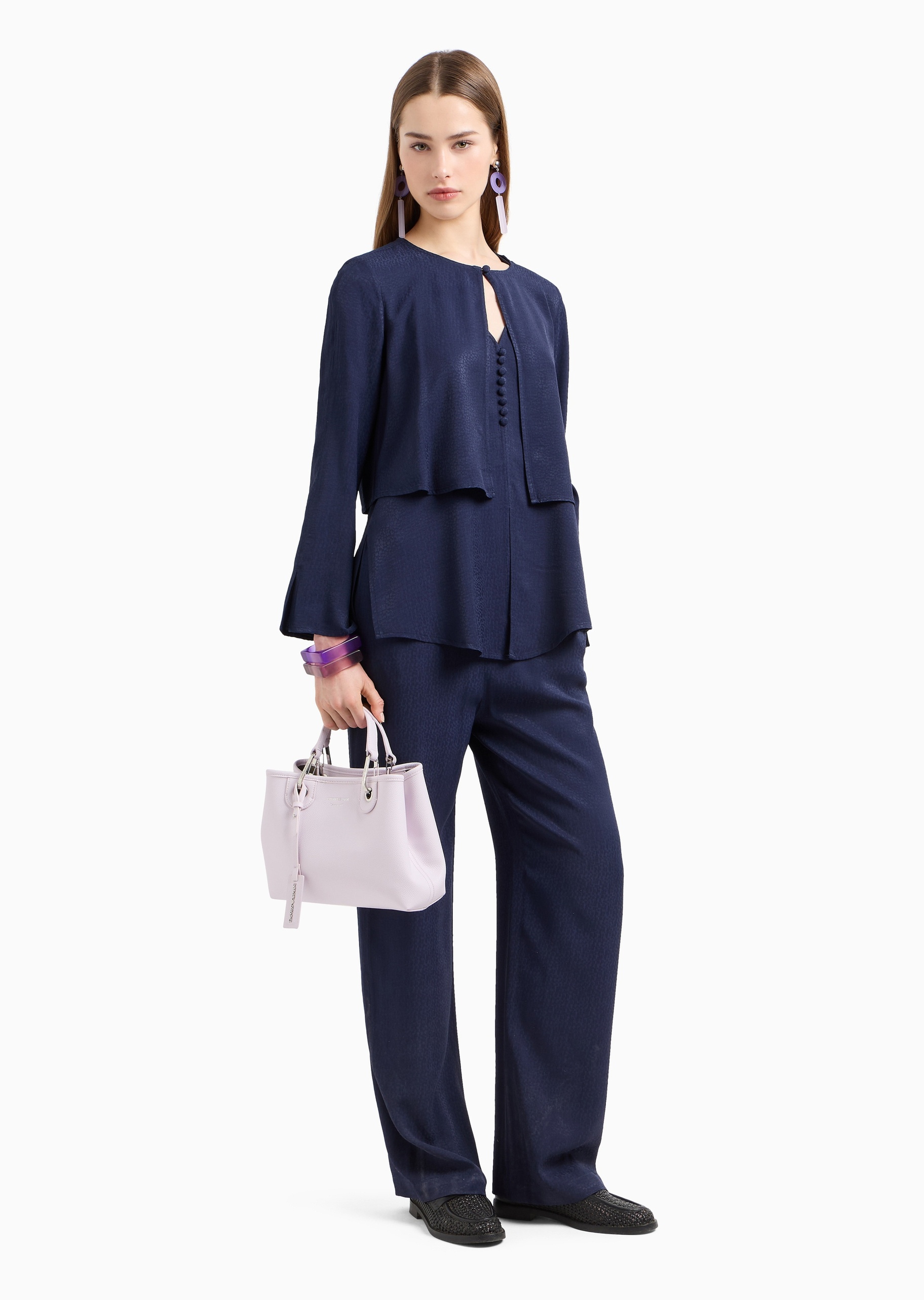 Emporio Armani 女士人造棉合身长袖单粒扣纯色衬衫