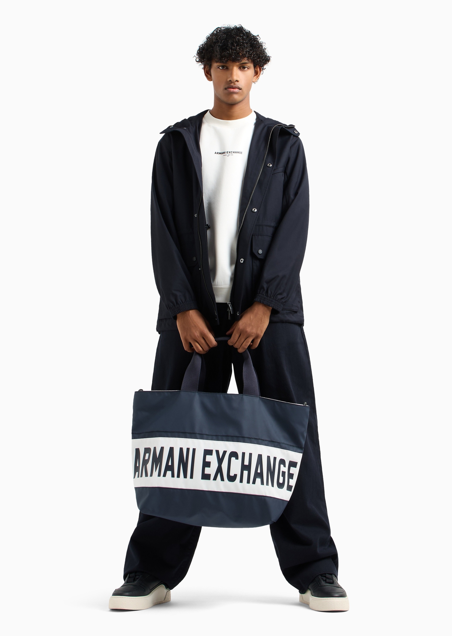 ARMANI EXCHANGE 男士合身长袖连帽翻盖口袋工装夹克