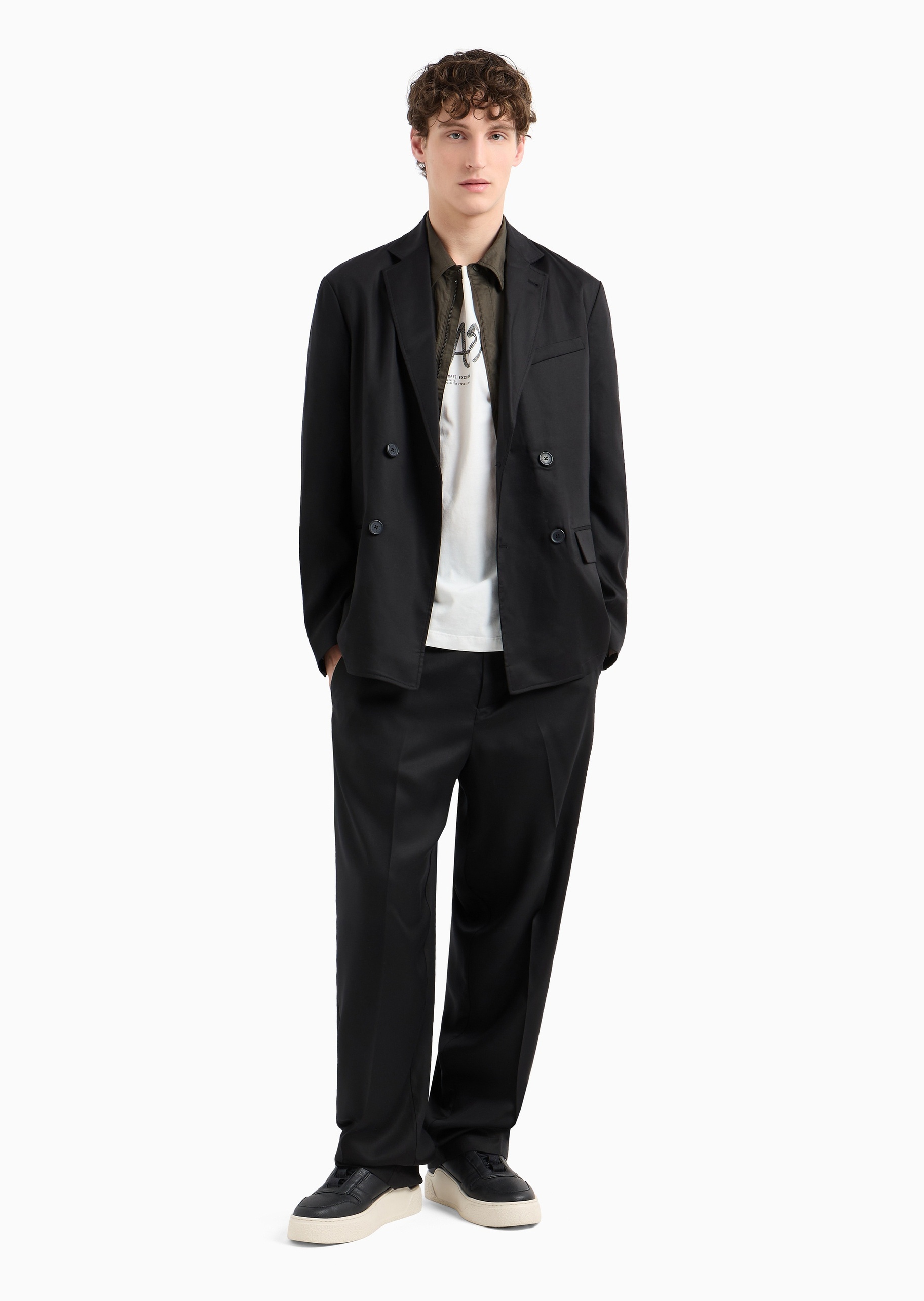 ARMANI EXCHANGE 男女同款全棉宽松短袖圆领落肩印花T恤